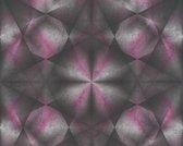 GRAFISCH 3D BEHANG | Caleidoscoopeffect - roodachtig paars zwart roze grijs - A.S. Création My Home My Spa