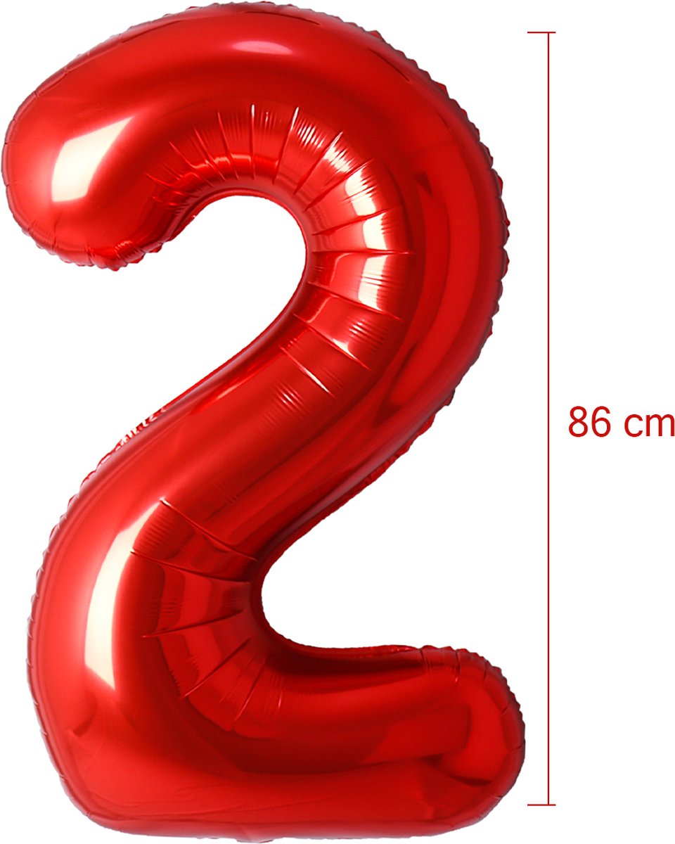 Folie Ballon Cijfer 2 Jaar Rood Verjaardag Versiering Helium Cijfer ballonnen Feest versiering Met Rietje - 86Cm — afbeelding 2
