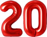Folie Ballon Cijfer 20 Jaar Rood Verjaardag Versiering Helium Cijfer ballonnen Feest versiering Met Rietje - 70Cm