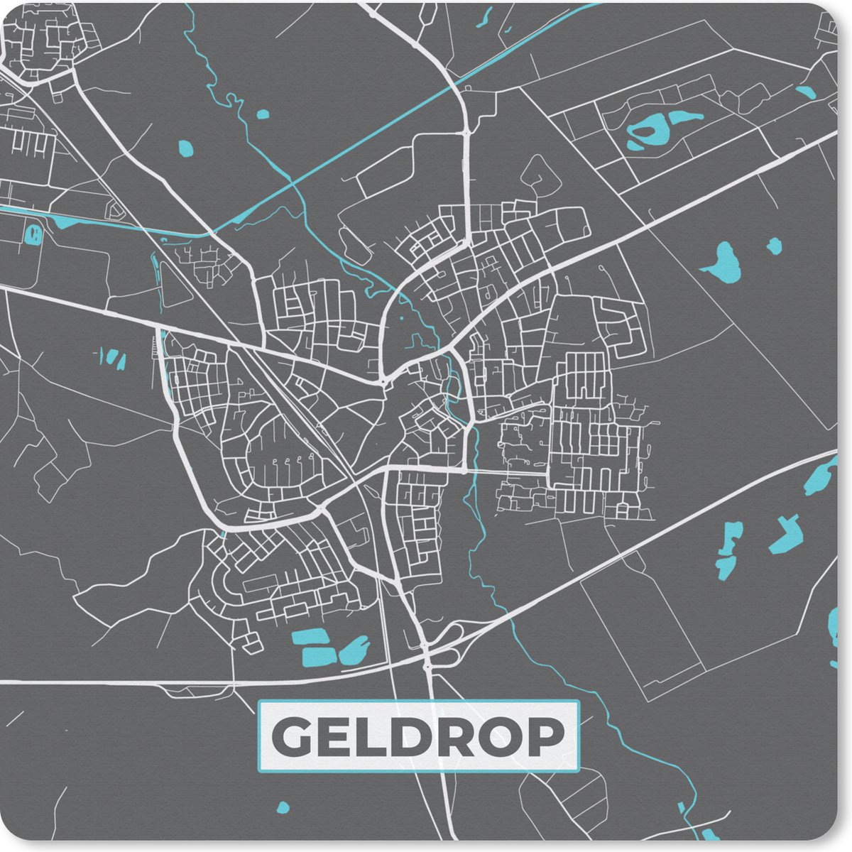 Muismat 30x30 cm - Mousepad Geldrop - Plattegrond - Kaart - Stadskaart - Muismatten - Stadskaart