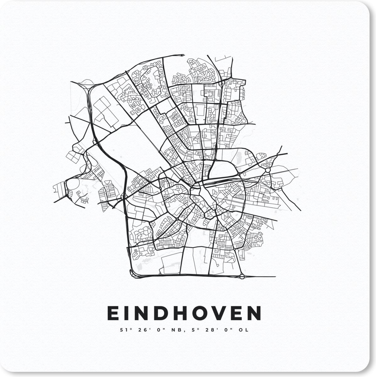 Muismat 30x30 cm - Mousepad Nederland – Eindhoven – Stadskaart – Kaart – Zwart Wit – Plattegrond - Muismatten - Stadskaart