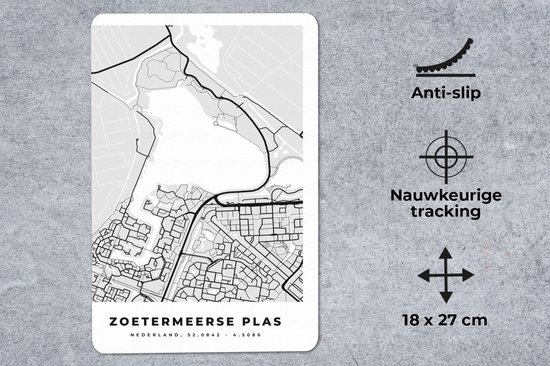 Muismat 18x27 cm - Mousepad Plattegrond - Kaart - Zoetermeerse Plas - Nederland - Stadskaart - Muismatten - Stadskaart