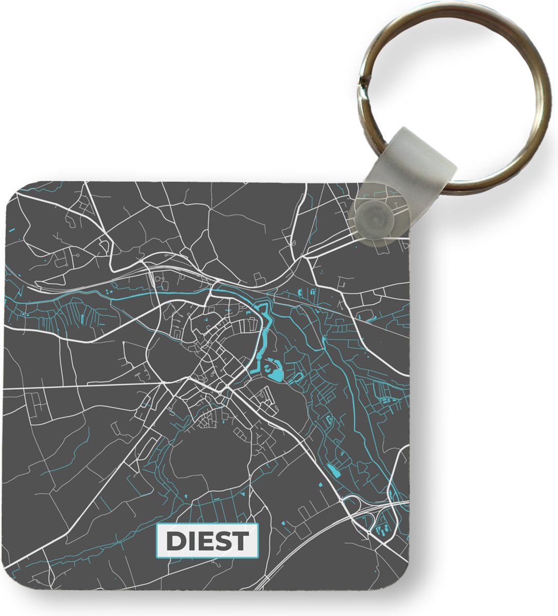 Sleutelhanger - Uitdeelcadeautjes - Stadskaart – Grijs - Kaart – Diest ...