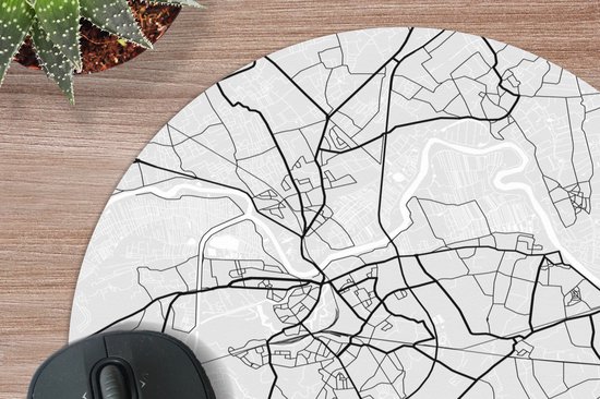Muismat rond 30x30 cm - Mousepad Zwart Wit – België – Plattegrond – Stadskaart – Kaart – Dendermonde - Ronde muismatten - Stadskaart