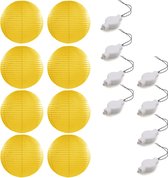Setje van 8x stuks luxe gele bolvormige party lampionnen 35 cm met lantaarnlampjes - Feest decoraties/versiering