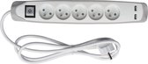 Perel Stekkerdoos met schakelaar, 5 stopcontacten met randaarde (Schuko, type F), 2 USB-poorten, kabel 1.5 m, 3G1.5, gebruik binnenshuis, wit