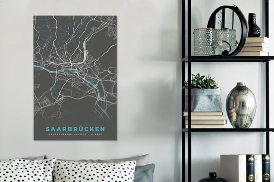 Tableau sur toile Allemagne - Blauw - Sarrebruck - Plan de ville - Carte - Plan d'étage - 40x60 cm - Décoration murale