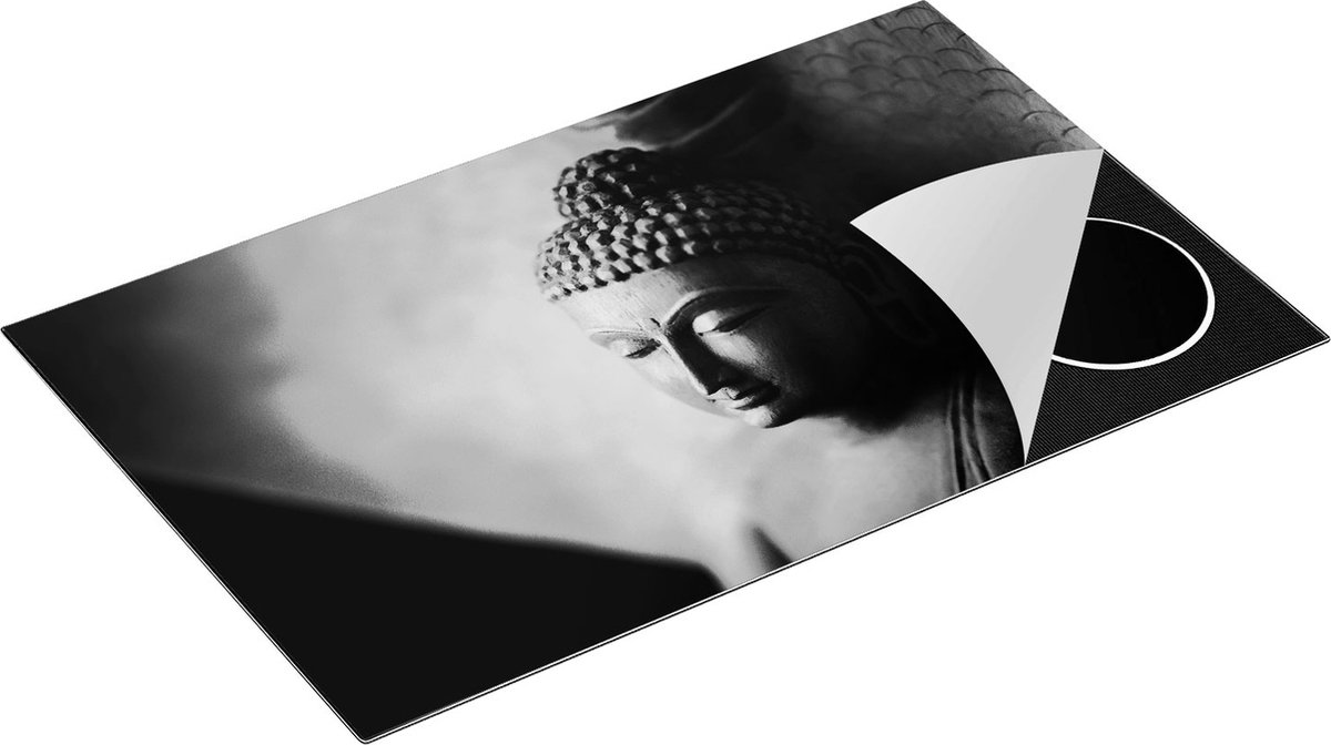 Chefcare Inductie Beschermer Boeddha Beeld - Zwart Wit - 85x55 cm - Afdekplaat Inductie - Kookplaat Beschermer - Inductie Mat