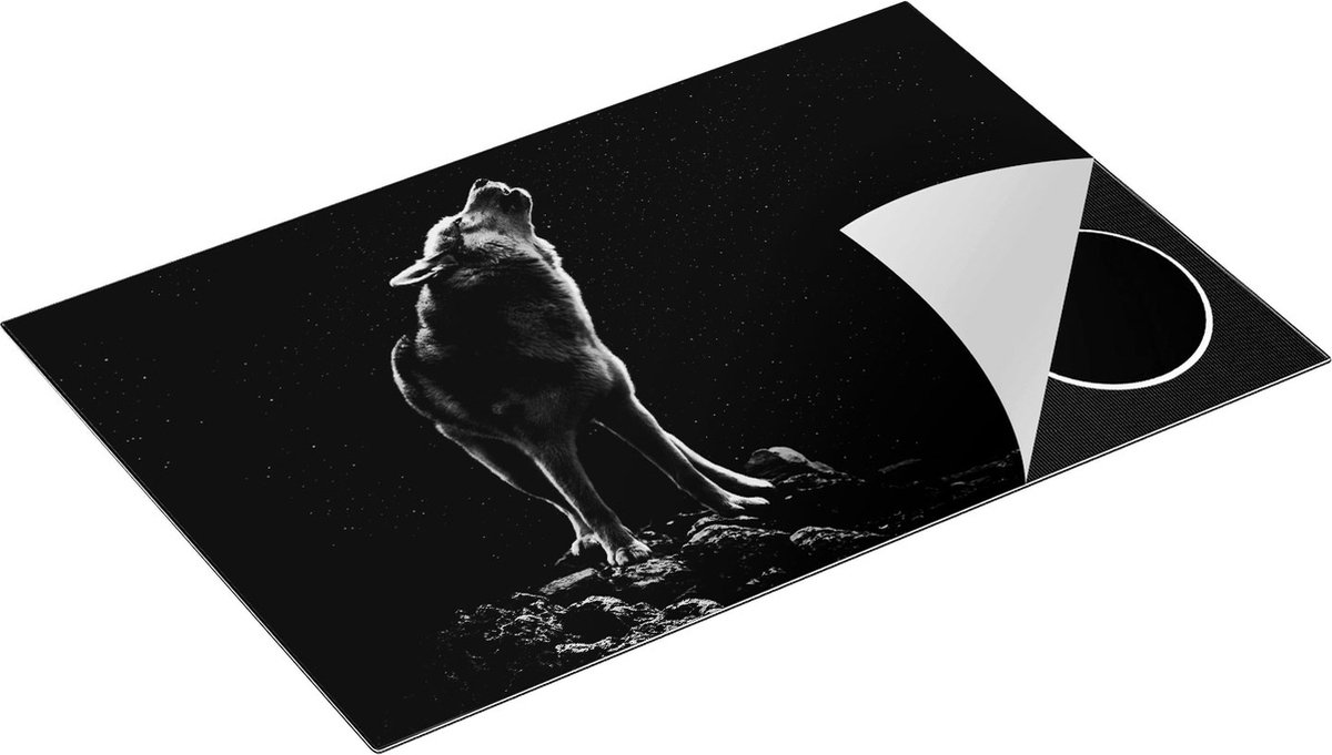 Chefcare Inductie Beschermer Wolf Huilt naar de Volle Maan - Zwart Wit - 80,2x52,2 cm - Afdekplaat Inductie - Kookplaat Beschermer - Inductie Mat