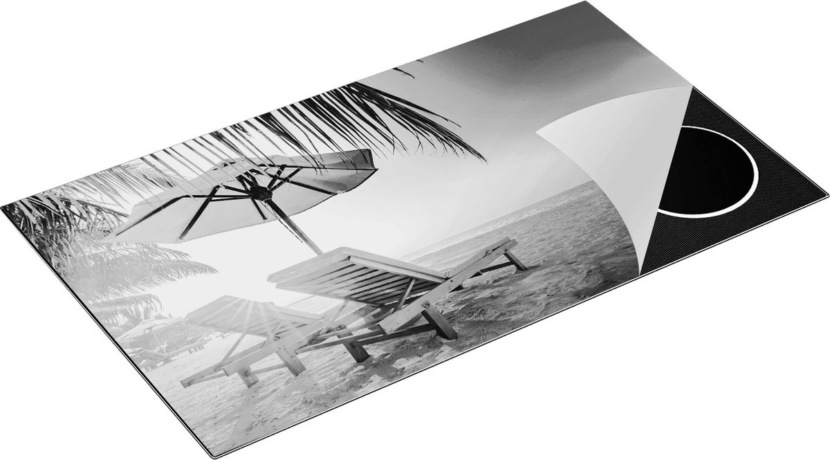 Chefcare Inductie Beschermer Tropisch Strand tijdens Zonsondergang - Zwart Wit - 90x52 cm - Afdekplaat Inductie - Kookplaat Beschermer - Inductie Mat