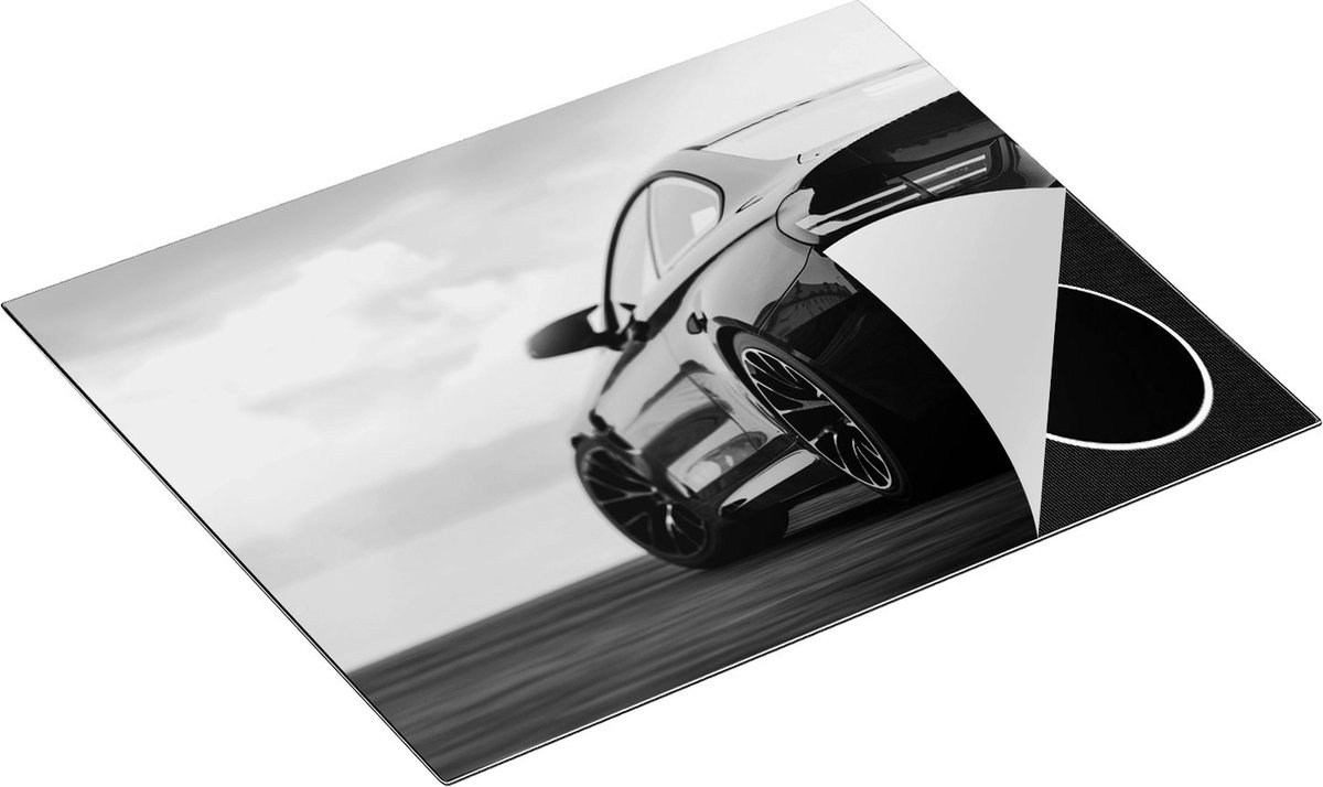 Chefcare Inductie Beschermer Zwarte Sportwagen Auto van Achter - Zwart Wit - 65x55 cm - Afdekplaat Inductie - Kookplaat Beschermer - Inductie Mat
