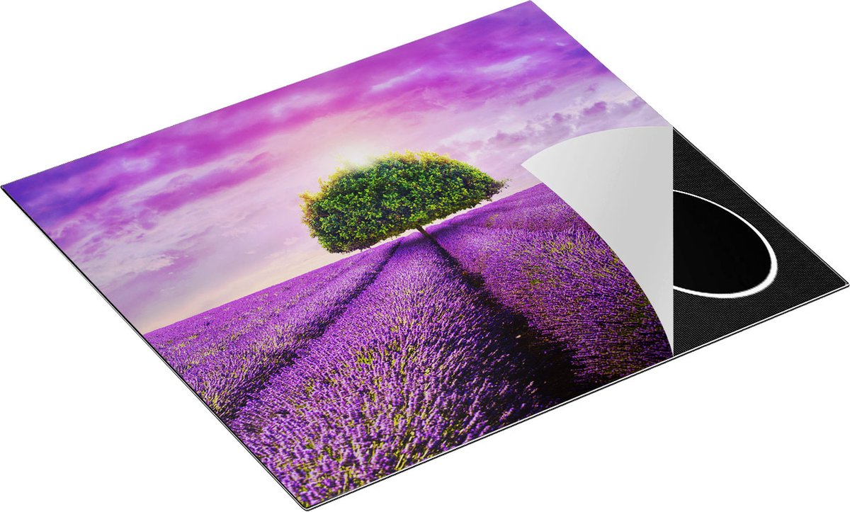 Chefcare Inductie Beschermer Groene Boom in de Lavendel Bloemen - 59x52 cm - Afdekplaat Inductie - Kookplaat Beschermer - Inductie Mat