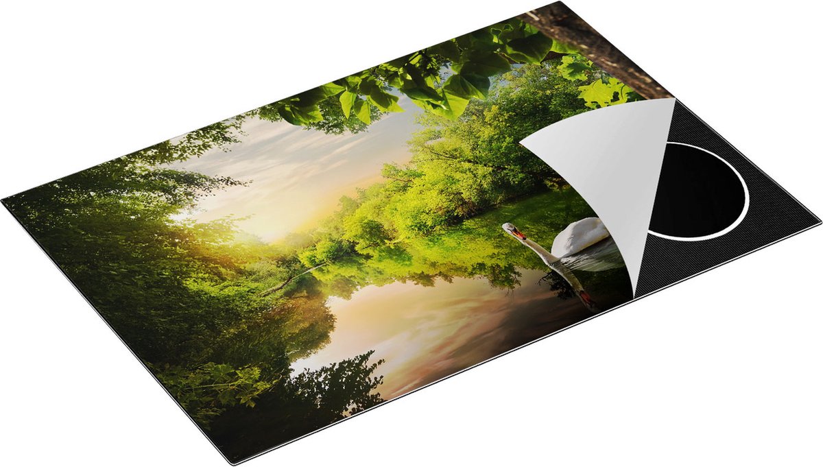 Chefcare Inductie Beschermer Zwaan op het Water in het Bos - 80x52 cm - Afdekplaat Inductie - Kookplaat Beschermer - Inductie Mat