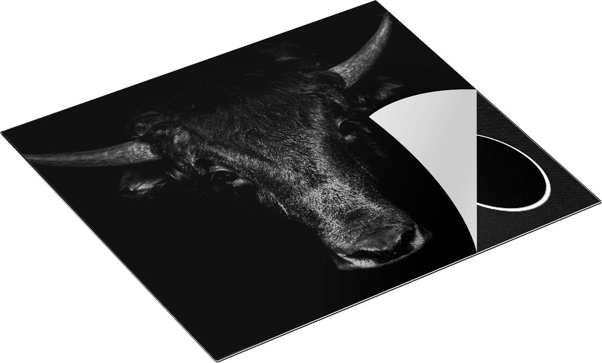 Chefcare Inductie Beschermer Stierenkop - Stier - Zwart Wit - 60x50 cm - Afdekplaat Inductie - Kookplaat Beschermer - Inductie Mat