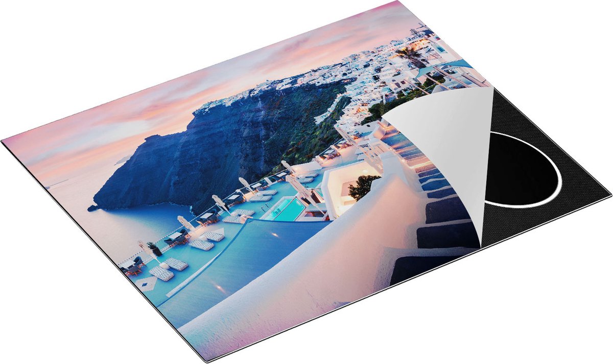 Chefcare Inductie Beschermer Luxe Huisjes aan de Kust in Fira, Griekenland - 65x52 cm - Afdekplaat Inductie - Kookplaat Beschermer - Inductie Mat