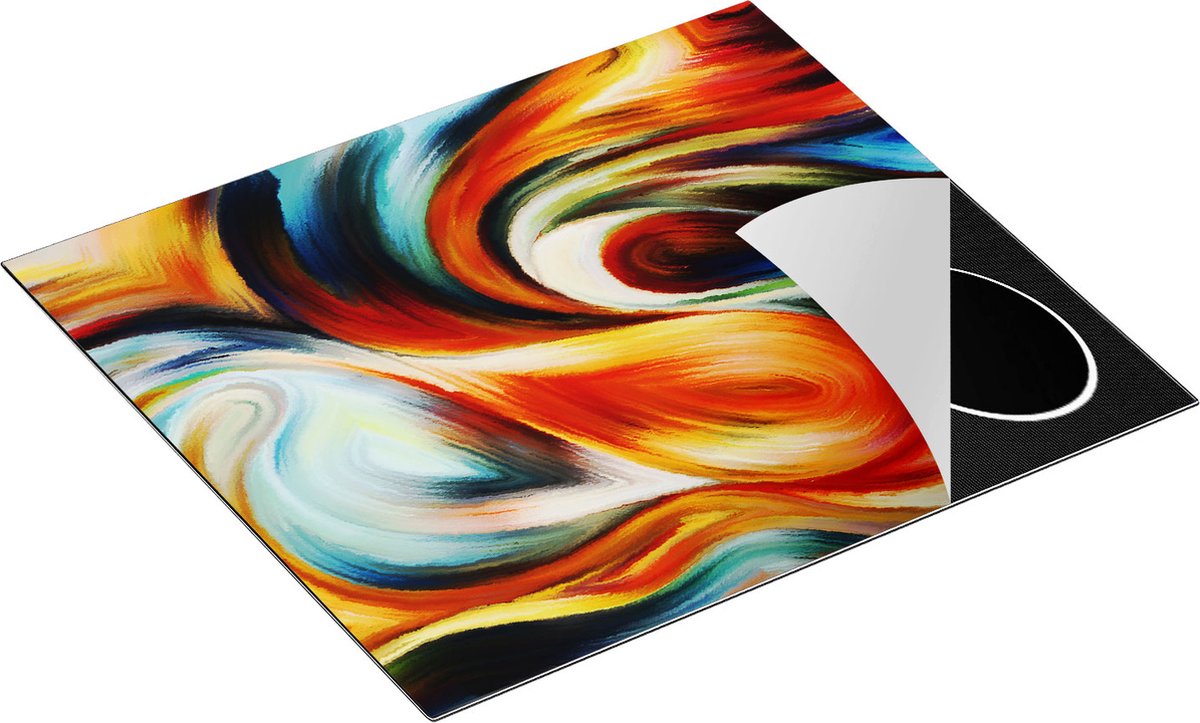 Chefcare Inductie Beschermer Abstracte Kunst van Kleurrijke Verf - 59x51 cm - Afdekplaat Inductie - Kookplaat Beschermer - Inductie Mat