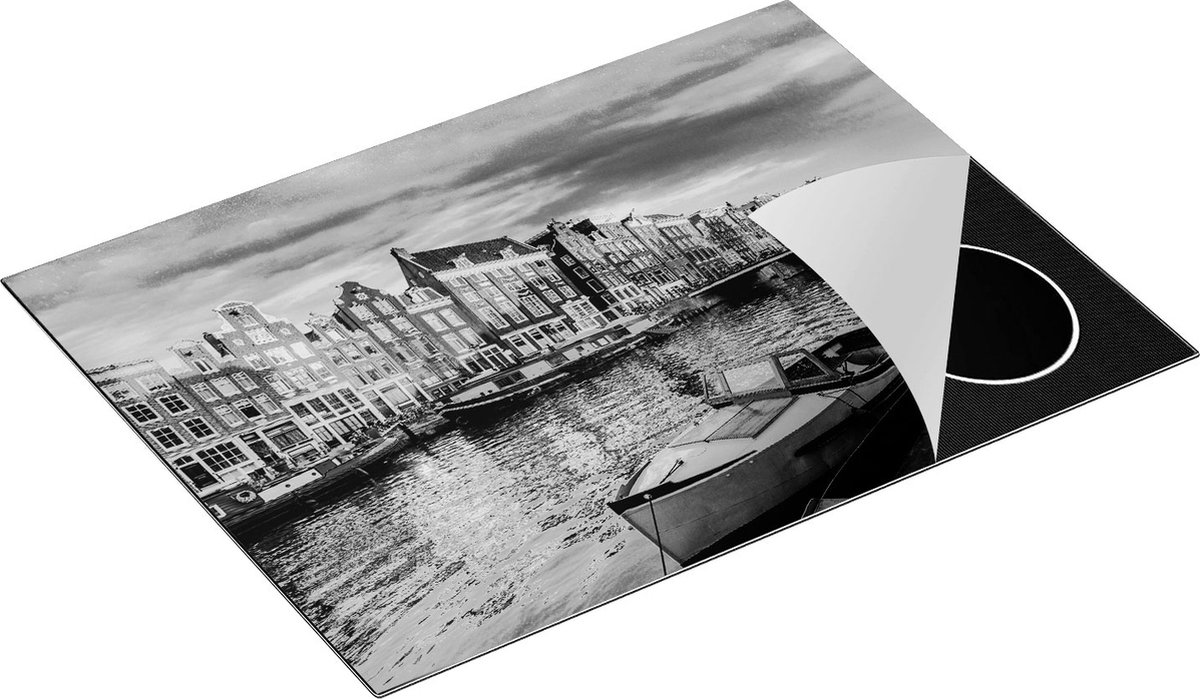 Chefcare Inductie Beschermer Amsterdamse Gracht in de Nacht met Sterren - Zwart Wit - 71x52 cm - Afdekplaat Inductie - Kookplaat Beschermer - Inductie Mat