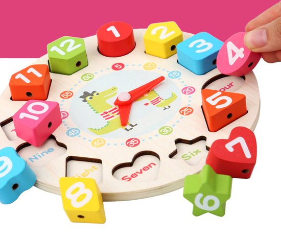 Thumbnail van een extra afbeelding van het spel Montessori Houten Puzzel Speelgoed Klok Motoriek Educatief