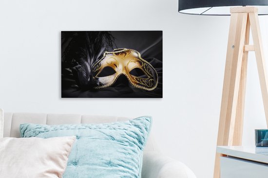 Canvas Schilderij Carnaval - Masker - Goud - 30x20 cm - Wanddecoratie