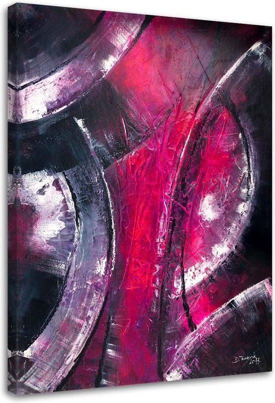 Trend24 - Canvas Schilderij - Zilveren Cirkels - Schilderijen - Abstract - 80x120x2 cm - Roze