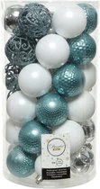 37x stuks kunststof kerstballen zilver/wit/ijsblauw (blue dawn) 6 cm - Onbreekbare plastic kerstballen