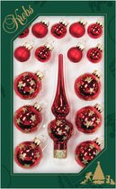 Luxe rode glazen mini kerstballen en piek set voor mini kerstboom 16-dlg - Kerstversiering/kerstboomversiering rood