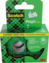 Scotch Magic Tape plakband ft 19 mm x 7,5 m, dispenser + 3 rolletjes, ophangbaar doosje