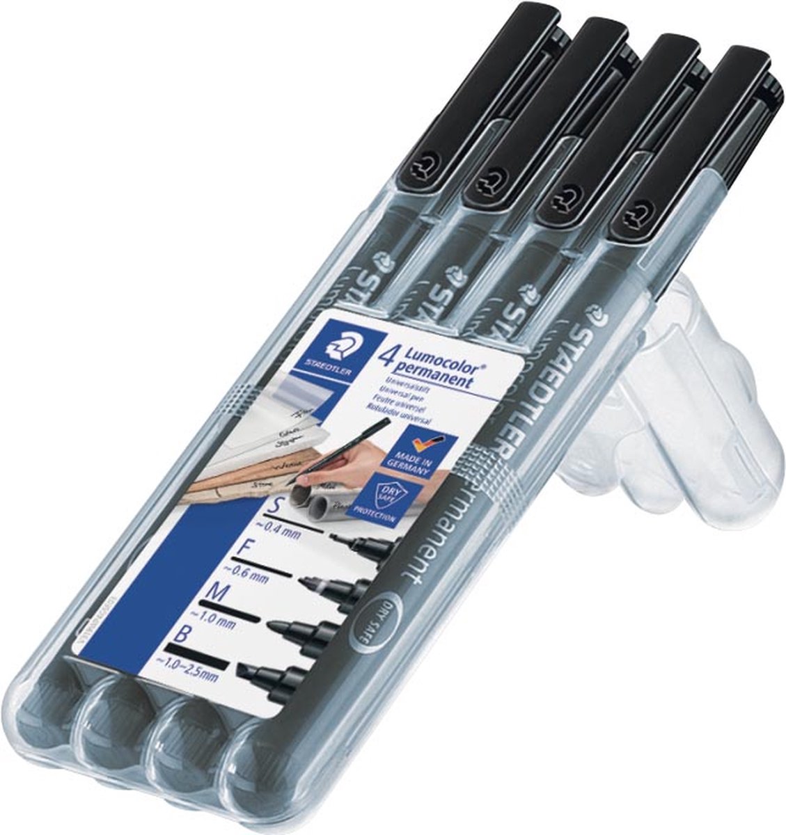 Staedtler Lumocolor 319, permanent marker special, 4 stuks in verschillende schrijfbreedtes, zwart 10 stuks