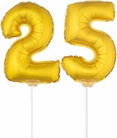 25 jaar leeftijd feestartikelen - versiering cijfers - ballonnen op stokje - van 41 cm - Combi van cijfer 25 - in het goud