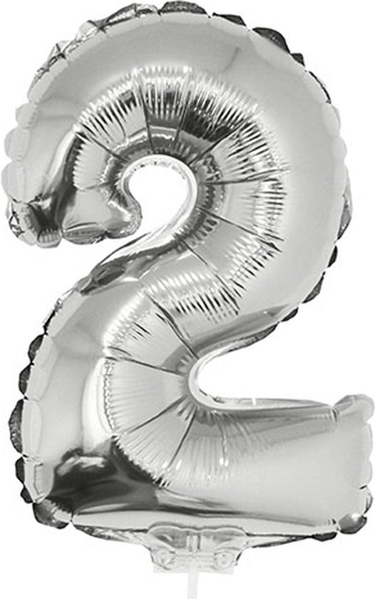 Zilveren opblaas cijfer ballon 2 op stokje 41 cm | bol.com