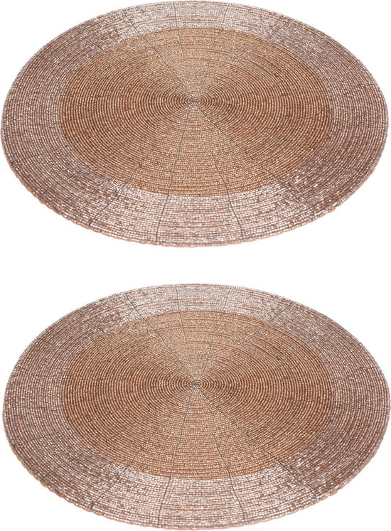 2x stuks placemats/onderleggers champagne rond D35 cm Diner