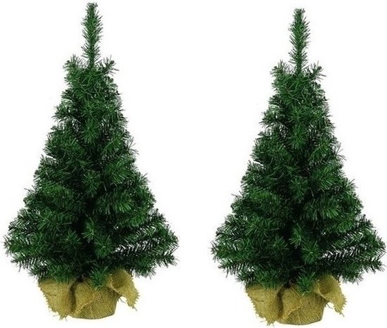 Hoeveelheid van Klacht Ijsbeer 2x Kleine nep kerstboom in jute zak 75 cm - Kleine kunstbomen | bol.com