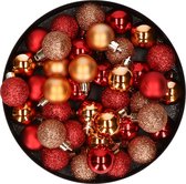 Kleine kunststof kerstversiering 40x stuks set en 3 cm kerstballen in het koper en rood - Voor kleine kerstbomen
