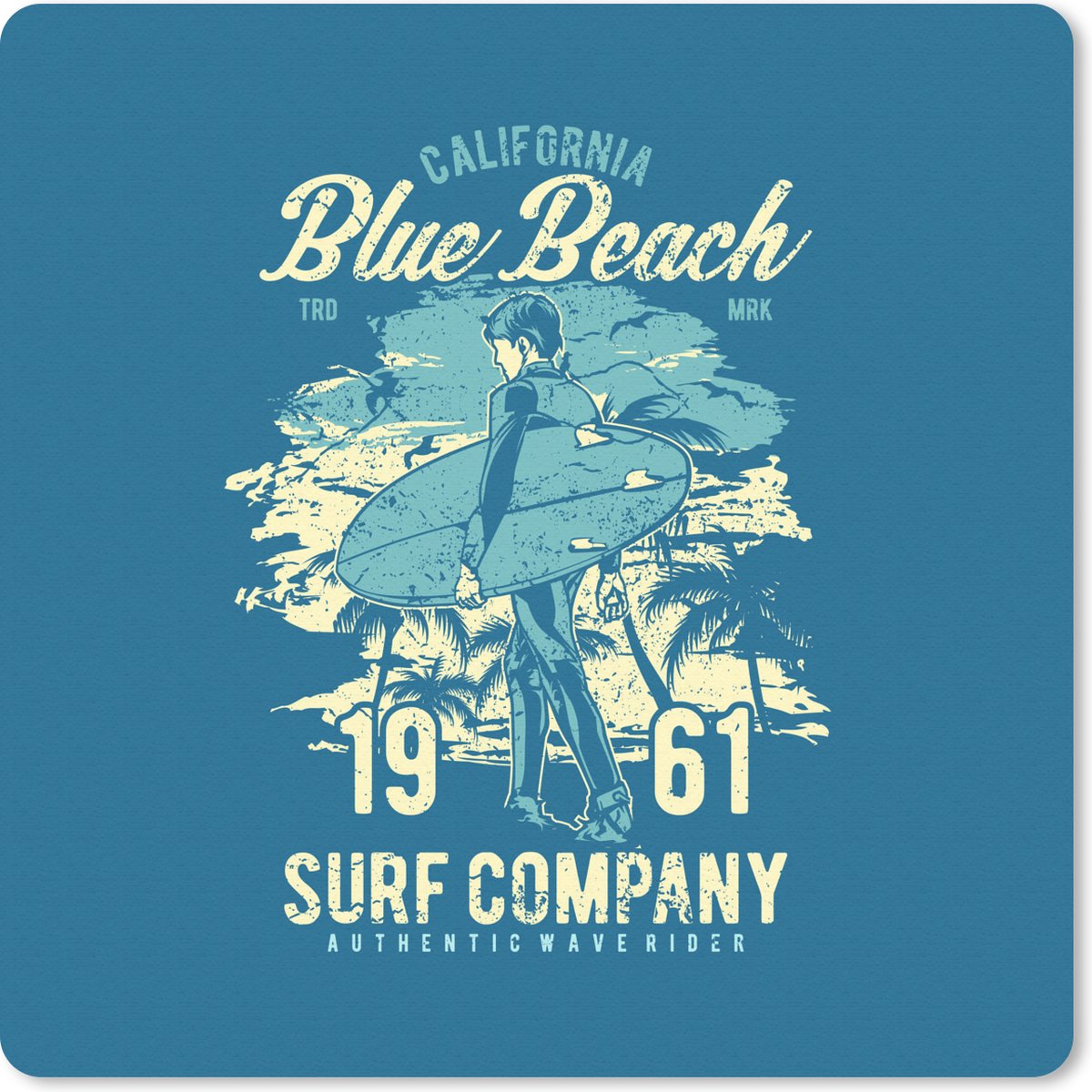 Muismat 20x20 cm - Mousepad Surfboard - Strand - Retro - Muismatten