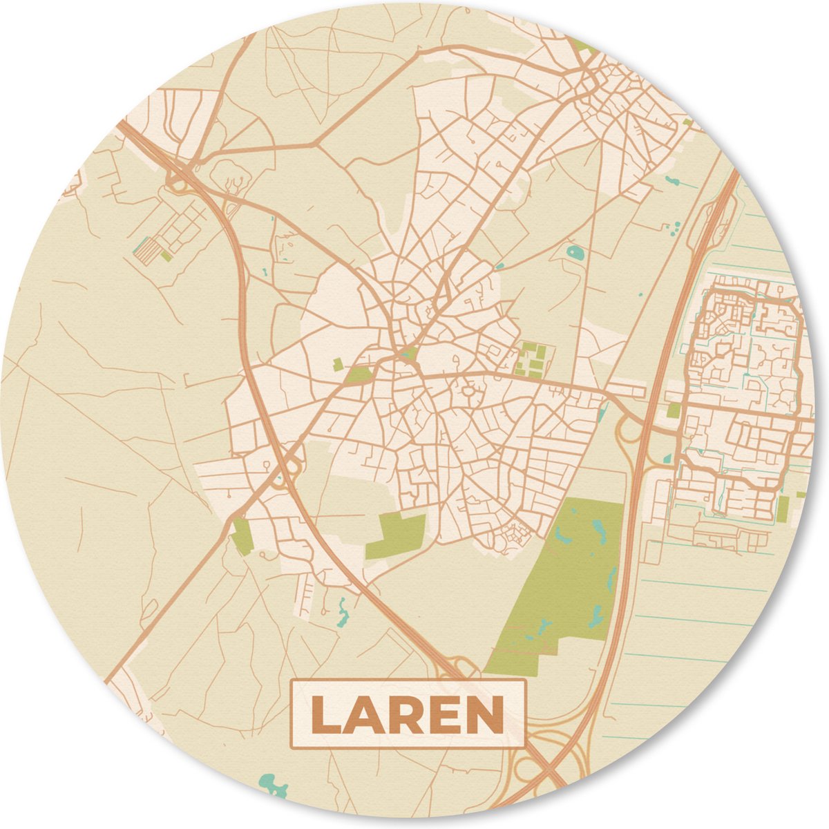 Muismat - Mousepad - Rond - Laren - Kaart - Stadskaart - Plattegrond - Vintage - 50x50 cm - Ronde muismat