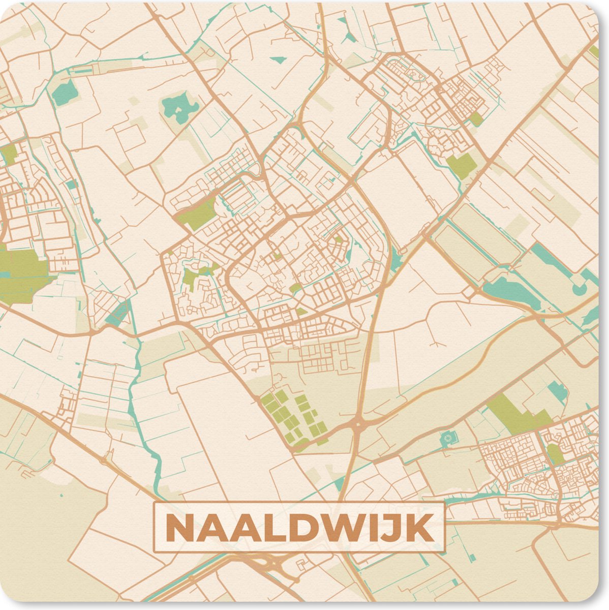 Muismat 20x20 cm - Mousepad Kaart - Naaldwijk - Stadskaart - Plattegrond - Muismatten - Stadskaart