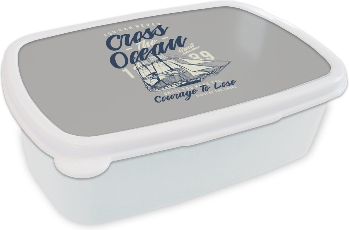 Broodtrommel Wit - Lunchbox - Brooddoos - Boot - Zeil - Retro - 18x12x6 cm - Volwassenen