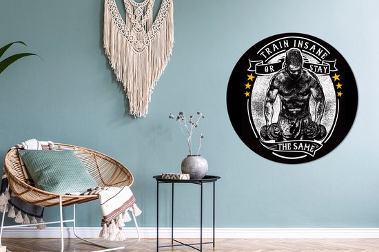 WallCircle - Stickers muraux muraux - Cercle de papier peint - Mancave - Sport - Poids - Rétro - 100x100 cm - Cercle mural - Autocollant - Papier peint autocollant rond XXL