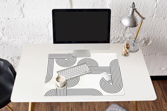 Tapis de souris XXL - Sous-main - Tapis de bureau - Cercle - Zwart - Wit - Abstrait - 80x60 cm - Tapis de souris XXL