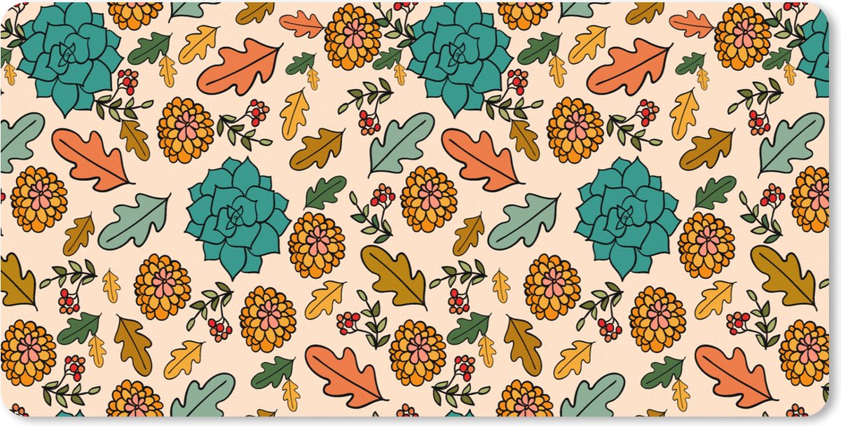 Muismat XXL 100x50 cm - Bureau onderlegger - Bureau mat Herfst - Bloemen - Patronen - Bureaumat - Gaming mousepad xl - Bureaulegger groot - Computer deskmat