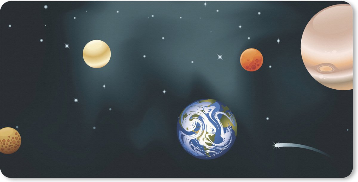 Muismat XXL 80x40 cm - Bureau onderlegger - Bureau mat Een illustratie van het zonnestelsel met onze planeet - Bureaumat - Gaming mousepad xl - Bureaulegger groot - Computer deskmat