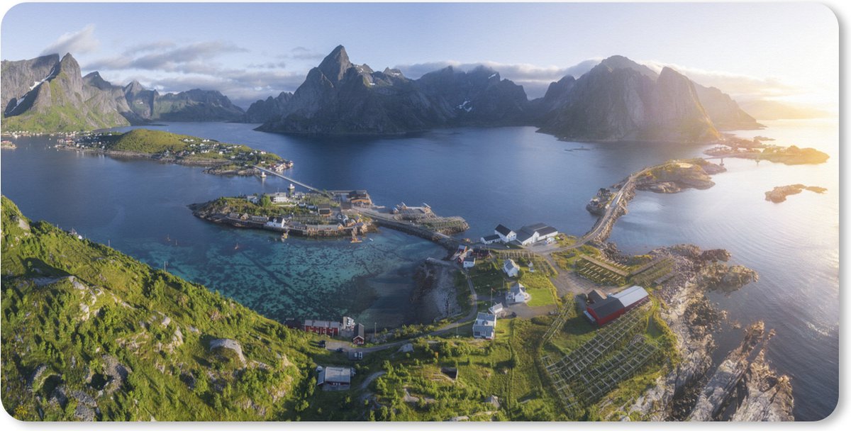 Muismat XXL 80x40 cm - Bureau onderlegger - Bureau mat Lofoten tijdens een zonsopkomst - Bureaumat - Gaming mousepad xl - Bureaulegger groot - Computer deskmat
