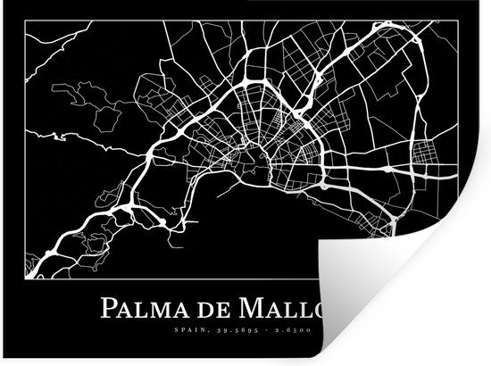 Muurstickers - Sticker Folie - Plattegrond - Stadskaart - Palma de Mallorca - Kaart - 120x90 cm - Plakfolie - Muurstickers Kinderkamer - Zelfklevend Behang - Zelfklevend behangpapier - Stickerfolie
