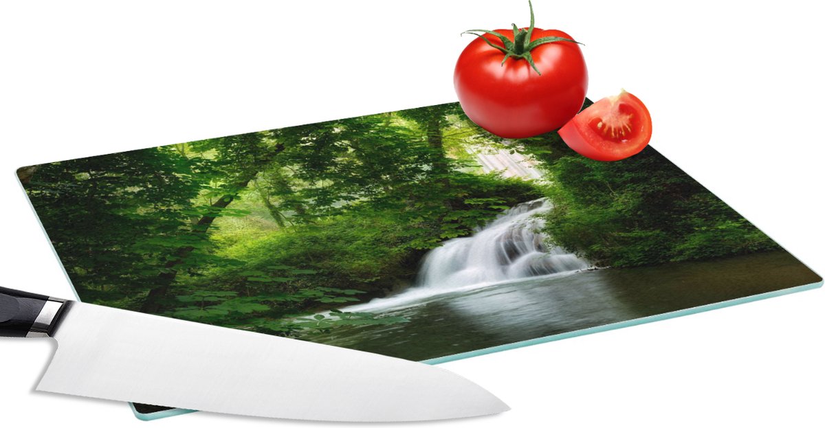 Glazen Snijplank - 28x20 - Waterval - Natuur - Groen - Snijplanken Glas