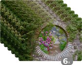 Placemat - Doorkijk - Bloemen - Hortensia - Zomer - 45x30 cm - 6 stuks - Hittebestendig - Anti-Slip - Onderlegger - Afneembaar