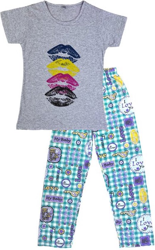 Dames pyjama - Katoen - Lips - Grijs - Maat L (40)