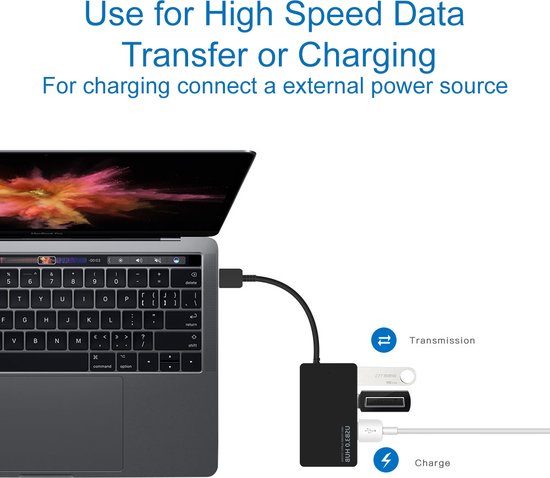 MMOBIEL 4 Port USB Type C Data Hub voor Macbook - Mac - iMac - PC - ZWART - MMOBIEL