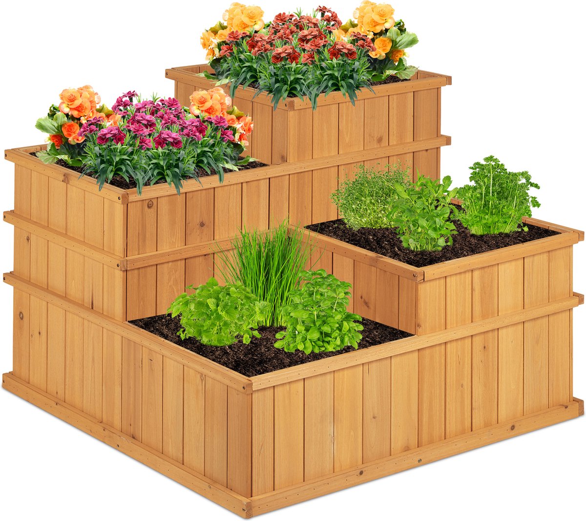 Relaxdays houten plantenbak - 4-laags - vierkante moestuinbak - kweekbak -  bloembak | bol.com