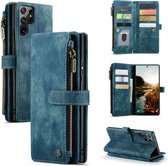 Coque adaptée au Samsung Galaxy S22 Ultra 5G - Wallet Book Case - avec fermeture éclair et fermeture magnétique - avec protection RFID - Blauw