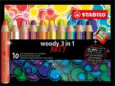 STABILO Woody 3 in 1 - Multi Talent Kleurpotlood - ARTY Etui Met 10 Kleuren + Puntenslijper